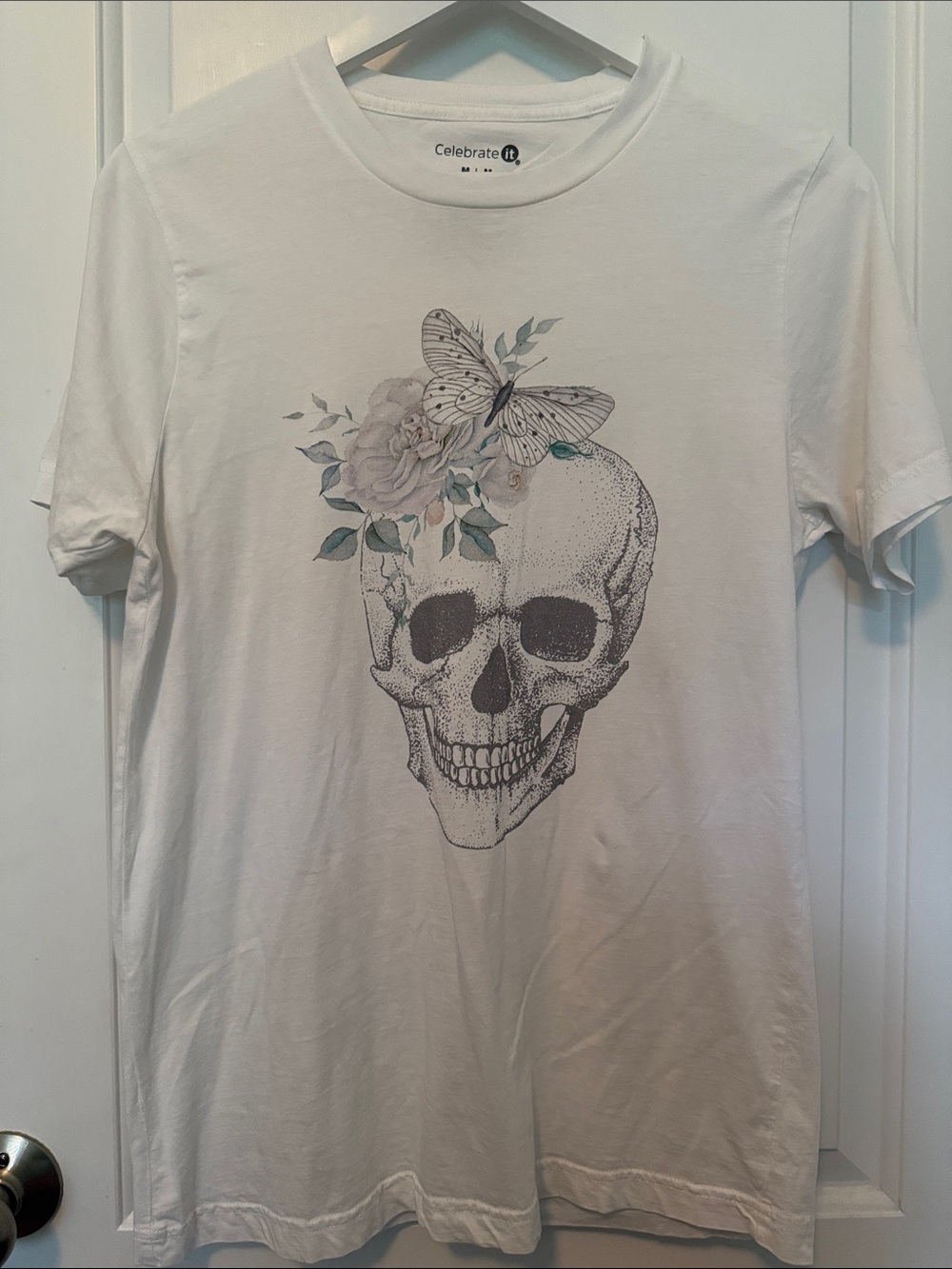 Celebrate It White Skull, Floral & Butterfly Tee